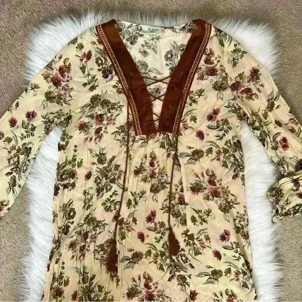 Altar’d State Boho Deep V Tie Floral Tunic Top / Dress - Picture 3 of 6